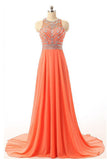 Orange Long Prom Dresses, Chiffon Open Back Prom Gowns, Evening Dress With Beading, MP32