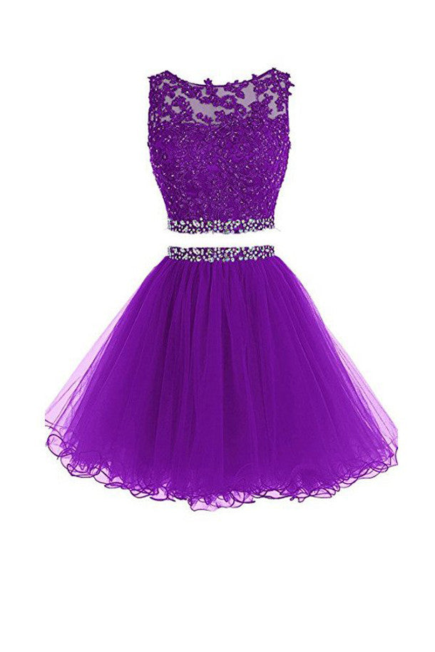 Fashion Two Pieces Homecoming Dresses, Short Prom Dress with Applique   Simidress