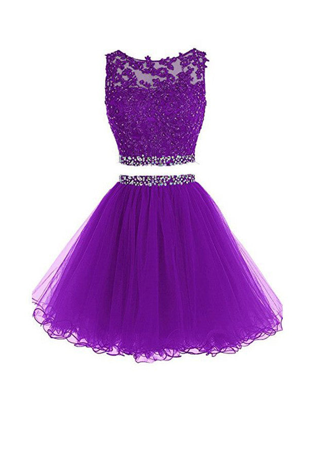 Fashion Two Pieces Homecoming Dresses, Short Prom Dress with Applique