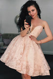Pink Sweetheart Strapless Homecoming Dress,Sequins Beading Floral Short Prom Dress