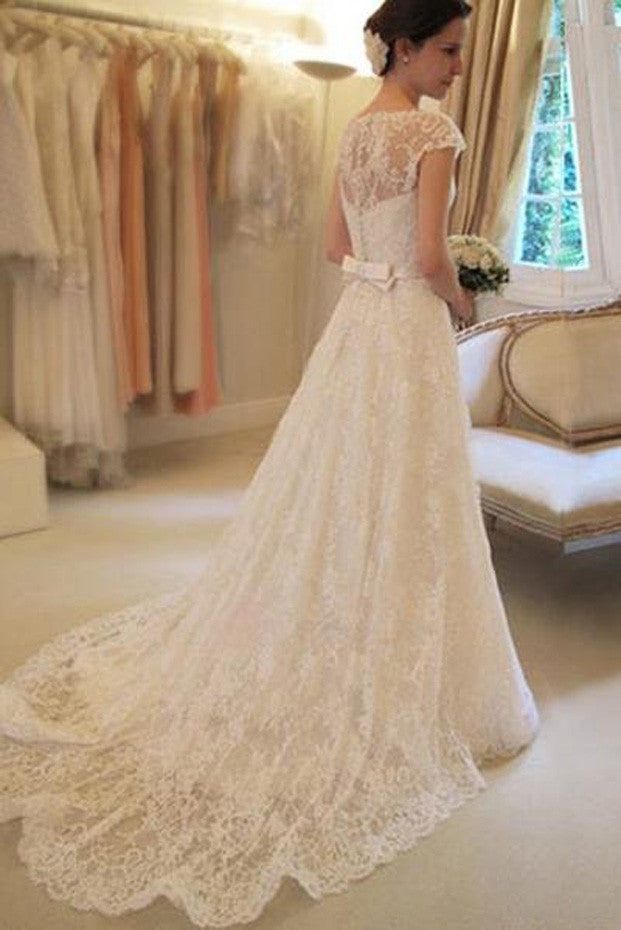 Cap Sleeve Lace A Line Wedding Dresses,Long Wedding Gowns,Affordable Bridal Dress,SVD504