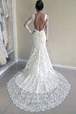 Lace Long Sleeve Backless Mermaid Wedding Dresses,Long Wedding Gowns,Bridal Dress,SVD505
