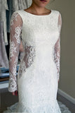 Lace Long Sleeve Backless Mermaid Wedding Dresses,Long Wedding Gowns,Bridal Dress,SVD505