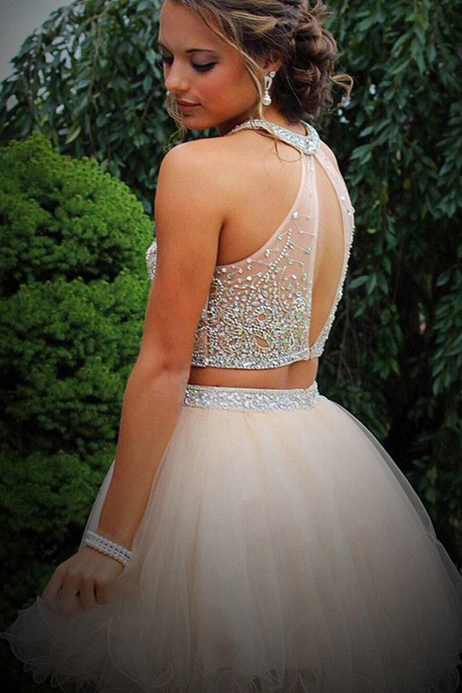 Two Piece Homecoming Dress,Short Prom dresses,Prom Dress with Beading