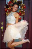 Elegant Homecoming Dresses With Beading,Two Piece Tulle Prom Dresses,SVD560