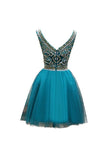 Short Prom Dresses, Tulle Scoop Neckline A Line Homecoming Dresses, SH68