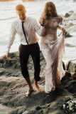 A-line Boho Long Sleeves Backless Lace Wedding Dresses, Bridal Gown, SW425 | a line wedding dresses | beach wedding dress | lace wedding dresses | bridal gowns | www.simidress.com