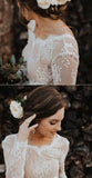 A-line Long Sleeves Lace Backless Boho Beach Wedding Dress, Bridal Gowns, SW461 | chiffon lace wedding dresses | bridal outfit | wedding gowns | www.simidress.com