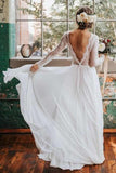 A-line Long Sleeves Lace Backless Boho Beach Wedding Dress, Bridal Gowns, SW461 | long sleeves wedding dresses | beach wedding dresses | chiffon wedding dresses | www.simidress.com