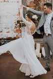 A-line Long Sleeves Lace Backless Boho Beach Wedding Dress, Bridal Gowns, SW461 | boho wedding dresses | vintage wedding dresses | long sleeves lace wedding dresses | simidress.com