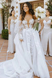 A-line Off Shoulder Long Sleeves Lace Appliques Bohemian Wedding Dress, SW589 | cheap lace wedding dress | outdoor wedding dress | vintage wedding dresses | simidress.com