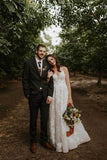 A-line Spaghetti Straps V-neck Wedding Dresses With Lace Appliques, SW519 | a line wedding dresses | lace wedding dresses | cheap lace wedding gown | www.simidress.com