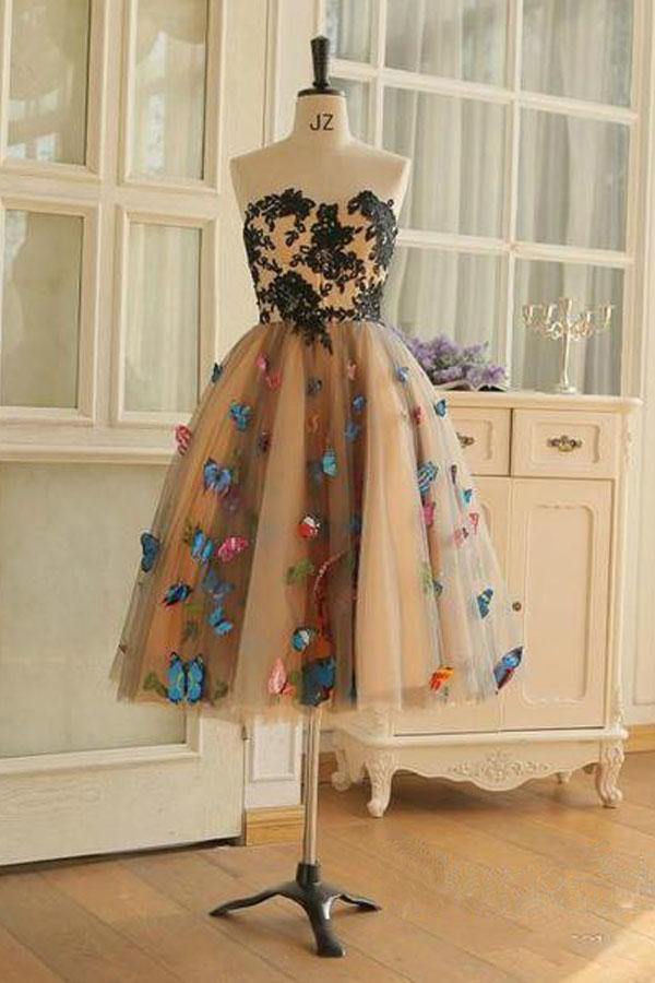 ​A-line Sweetheart Neck Butterflies Homecoming Dresses, Short Prom Dress, SH564 | homecoming dresses | a line homecoming dresses | short homecoming dresses | www.simidress.com