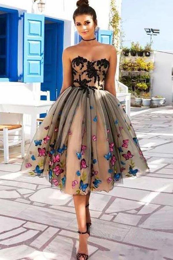 sweetheart neckline prom dresses short Simple sweetheart neck tulle prom dress, short bridesmaid dress