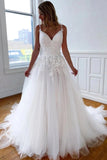 A-line Tulle Lace Appliques Wedding Dresses With Court Train, Bridal Gown, SW561
