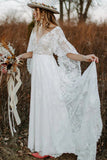 A-line V-neck Backless Lace Boho Wedding Gown, Beach Wedding Dresses, SW538 | wedding dresses online | v neck wedding dresses | bridal gowns | www.simidress.com