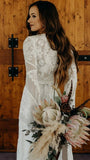 A-line V-neck Long Sleeves Boho Wedding Dresses, Lace Wedding Gowns, SW550 | long sleeves wedding dresses | wedding dresses near me | bridal outfit | simidress.com
