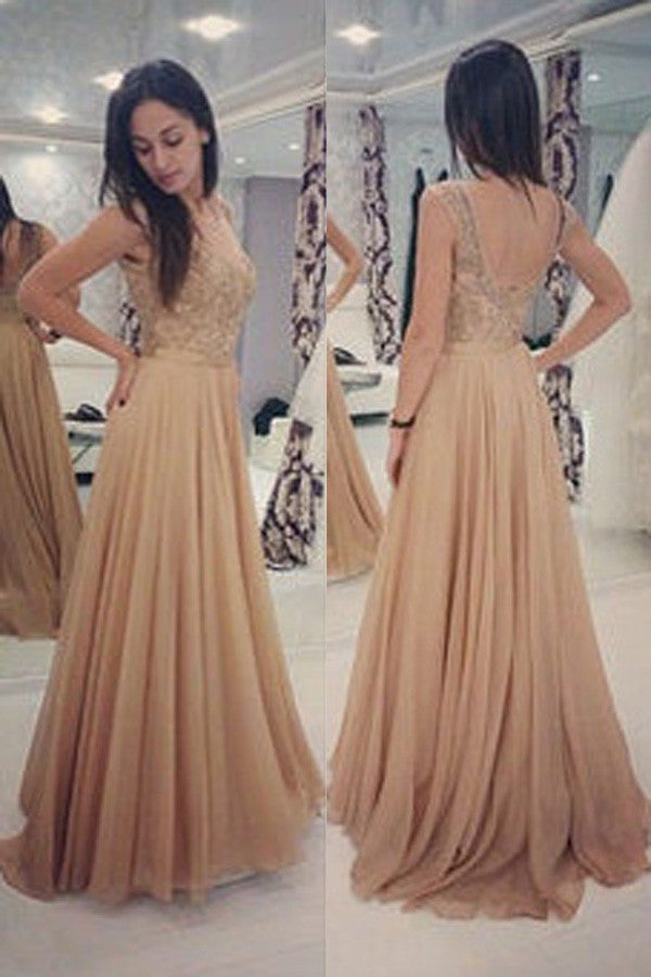 Backless Prom Dresses with Beading,A-line Long Chiffon Prom Dresses,Evening Prom Gowns,SIM450