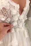 A-line Sweetheart Hand-Made Flowers Beaded Bridal Gown, Wedding Dresses, SW464 | floral wedding dresses | tulle a line wedding dress | wedding gown | www.simidress.com