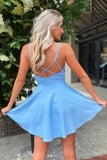 A Line Satin Crossed Back Mini Homecoming Dresses, Short Party Dresses, SH581 | cheap homecoming dress | simple homecoming dresses | homecoming dresses online | simidress.com