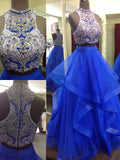 Charming A-line Ball Gown Royal Blue Beading Top Two Piece Prom Dresses M218