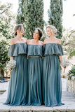 simidress.com offer Slate Gray Mismatched Chiffon Off Shoulder Cheap Long Bridesmaid Dresses, BD093