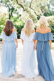 simidress.com supply Slate Gray Mismatched Chiffon Off Shoulder Cheap Long Bridesmaid Dresses, BD093