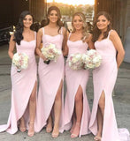 Find Beautiful Pink Satin Mermaid Sweetheart Bridesmaid Dresses With Split, BD096 at www.simidress.com