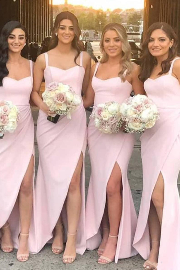 Beautiful Pink Satin Mermaid Sweetheart Bridesmaid Dresses With Split, Simidress Beautiful Pink Satin Mermaid Sweetheart Bridesmaid Dresses With Split, Simidress