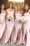 Beautiful Pink Satin Mermaid Sweetheart Bridesmaid Dresses With Split, BD096