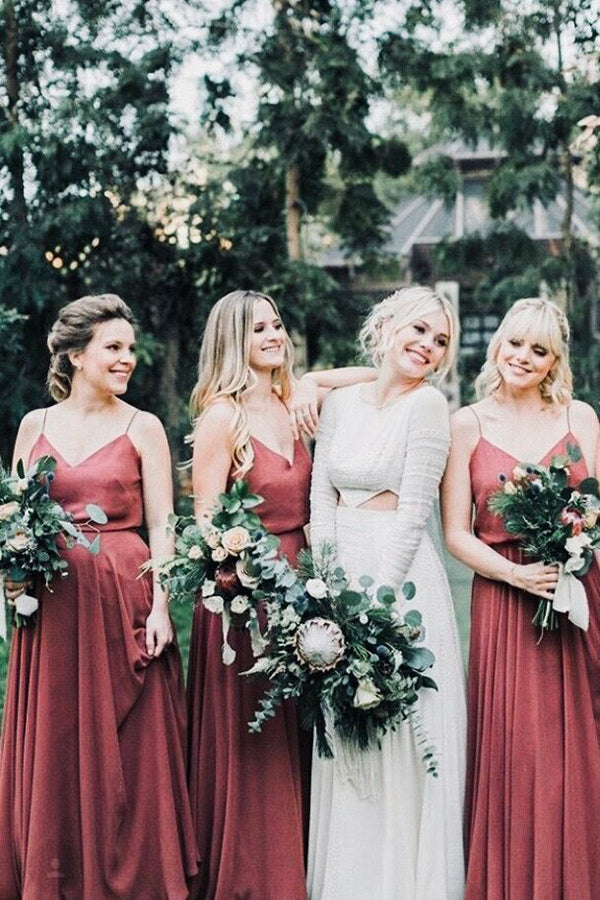 Charming Dusty Rose Chiffon A-line Spaghetti Straps Bridesmaid Dresses –  Simidress
