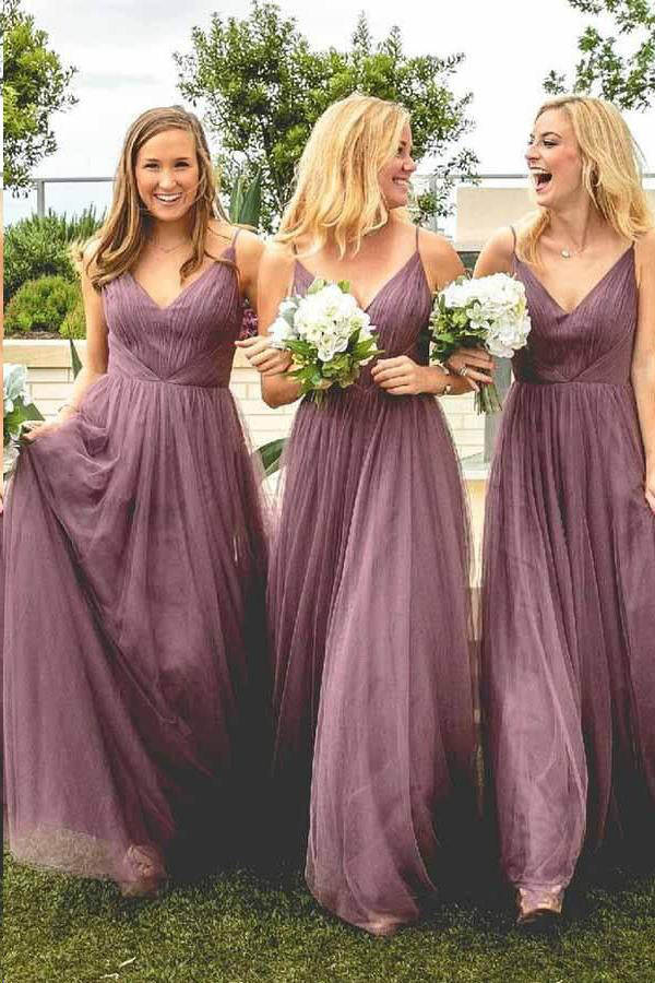 Dusty Purple Spaghetti Straps Bridesmaid Dresses, BD100 | Simidress Dusty Purple Spaghetti Straps Bridesmaid Dresses, BD100 | Simidress