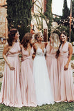 Beautiful A-line Blush Pink Mismatched Long Bridesmaid Dresses, BD101