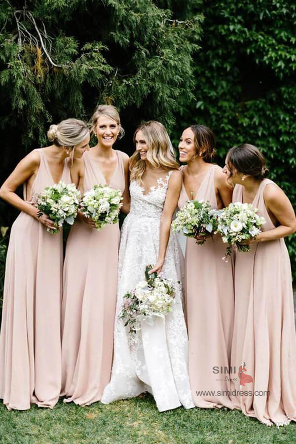 Light Pink Chiffon A-line V-neck Bridesmaid Dresses, BD106 | Simidress Light Pink Chiffon A-line V-neck Bridesmaid Dresses, BD106 | Simidress