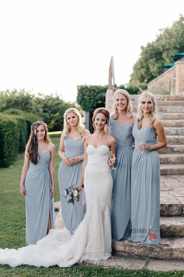 Dusty Blue One Shoulder Bridesmaid Dresses With Slit BD107 | Simidress Dusty Blue One Shoulder Bridesmaid Dresses With Slit BD107 | Simidress