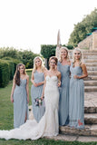 Dusty Blue One Shoulder Bridesmaid Dresses With Slit, Mother Of Bride Dress, BD107 | bridesmaid dresses | wedding party dresses | wedding guest dresses | mother of bride dresses | Simidress.com