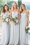 Silver Chiffon A-line Off-the-Shoulder Beach Bridesmaid Dresses, BD110 | bridesmaid dresses | cheap bridesmaid dresses | plus size bridesmaid dresses | wedding party dresses | wedding guest dresses | Simidress.com