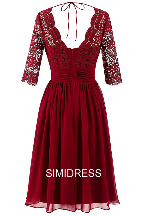 Chiffon Lace Sexy V-neck Half Sleeves Bridesmaid Dresses Short – Simidress