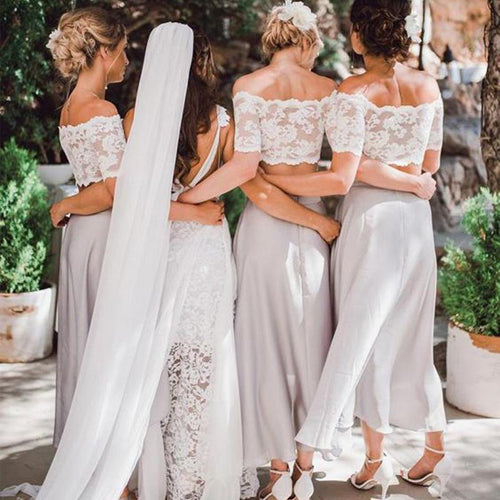 Two pieces Short Sleeve Lace Top Beach Wedding Bridesmaid Dresses Simidress Two pieces Short Sleeve Lace Top Beach Wedding Bridesmaid Dresses Simidress