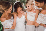 Two pieces Short Sleeve Lace Top Beach Wedding Bridesmaid Dresses, BD43