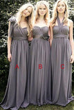 Gray A Line Convertible Chiffon Cheap Long Bridesmaid Dresses for Wedding Party, BD37