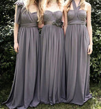 Gray A Line Convertible Chiffon Cheap Long Bridesmaid Dresses for Wedding Party, BD37