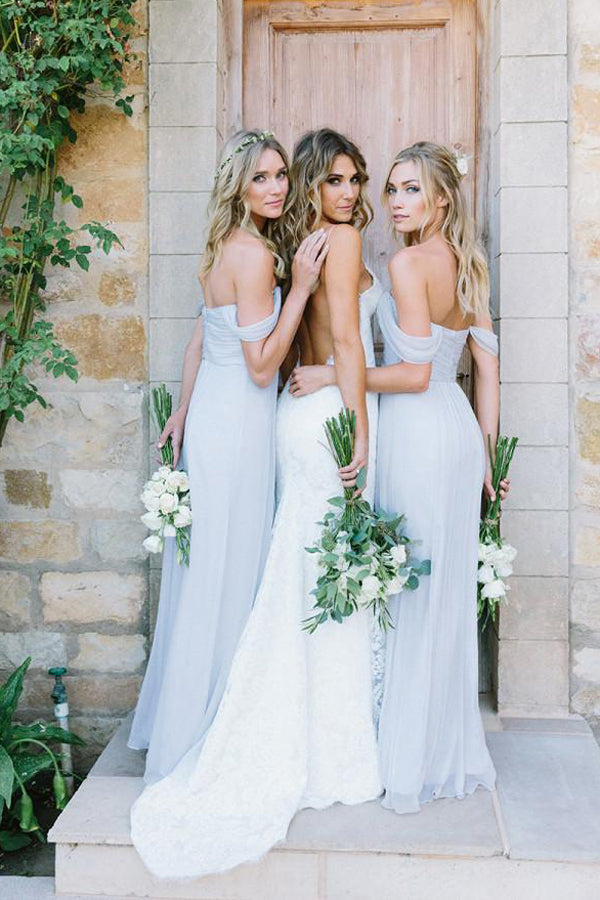 Cheap Chiffon Light Blue A Line Floor Length Bridesmaid Dresses – Simidress