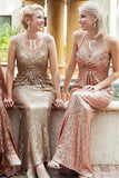 Sequin Mismatched Long Sheath Bridesmaid Dresses For Wedding, BD46