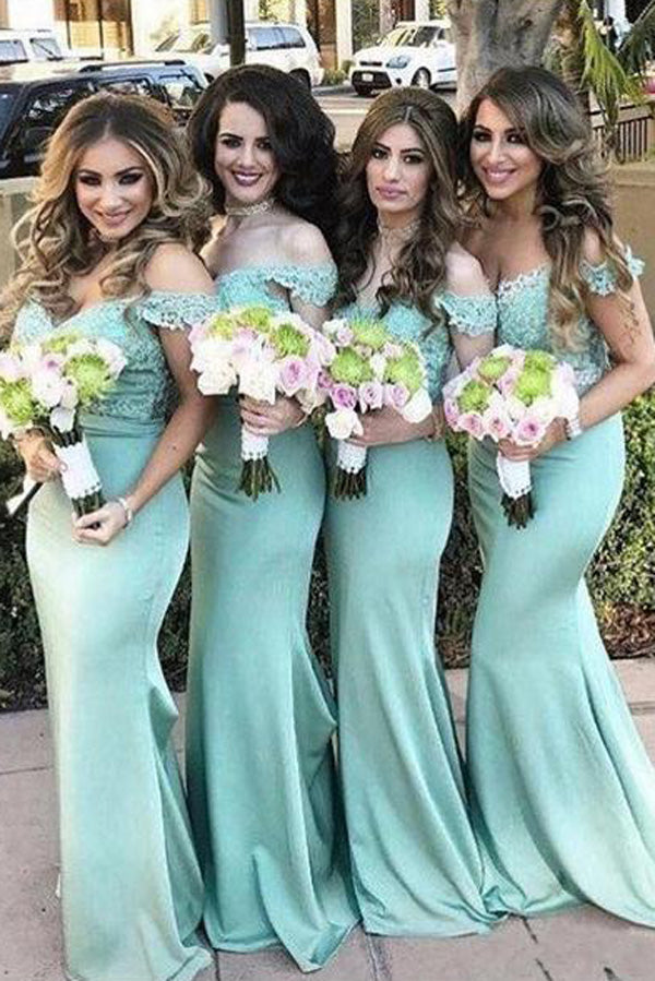 Charming Off Shoulder Lace top Mermaid Bridesmaid Dresses Wedding Guest Dress, BD48
