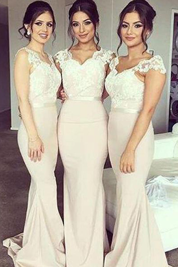 Off Shoulder Sweet Heart Lace Mermaid Long Wedding Party Dresses, BD52