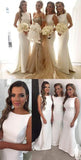 Elegant White Simple Mermaid Long Wedding Party Bridesmaid Dresses, BD53