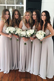 V Back Chiffon Sleeveless Bridesmaid Dress, Floor-Length Bridesmaid Dress, BD55