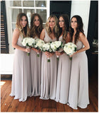 V Back Chiffon Sleeveless Bridesmaid Dress, Floor-Length Bridesmaid Dress, BD55