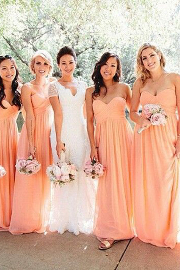 Blush Pink Chiffon A-line Bridesmaid Dresses,Long Bridesmaid Dresses, BD59